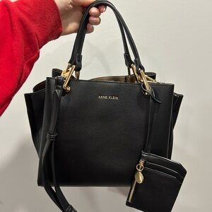 Anne Klein Black Satchel with Gold Accents